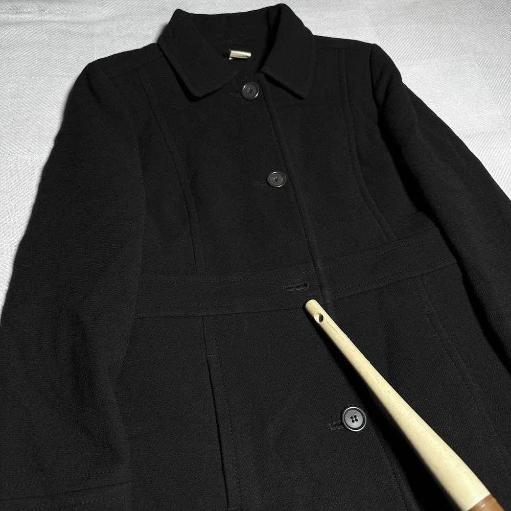 J Crew Wool Coat Womens Size 6 Petite‎ Black Peacoat Insulated Lined Vintage Y2K - Picture 2 of 16